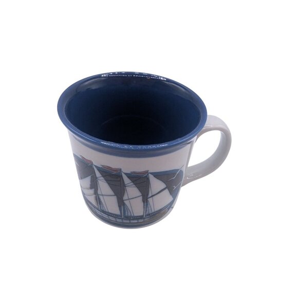 Vintage OTAGIRI Sailboat Schooner Seagulls Nautical Coffee Mug Blue White - Picture 7 of 8